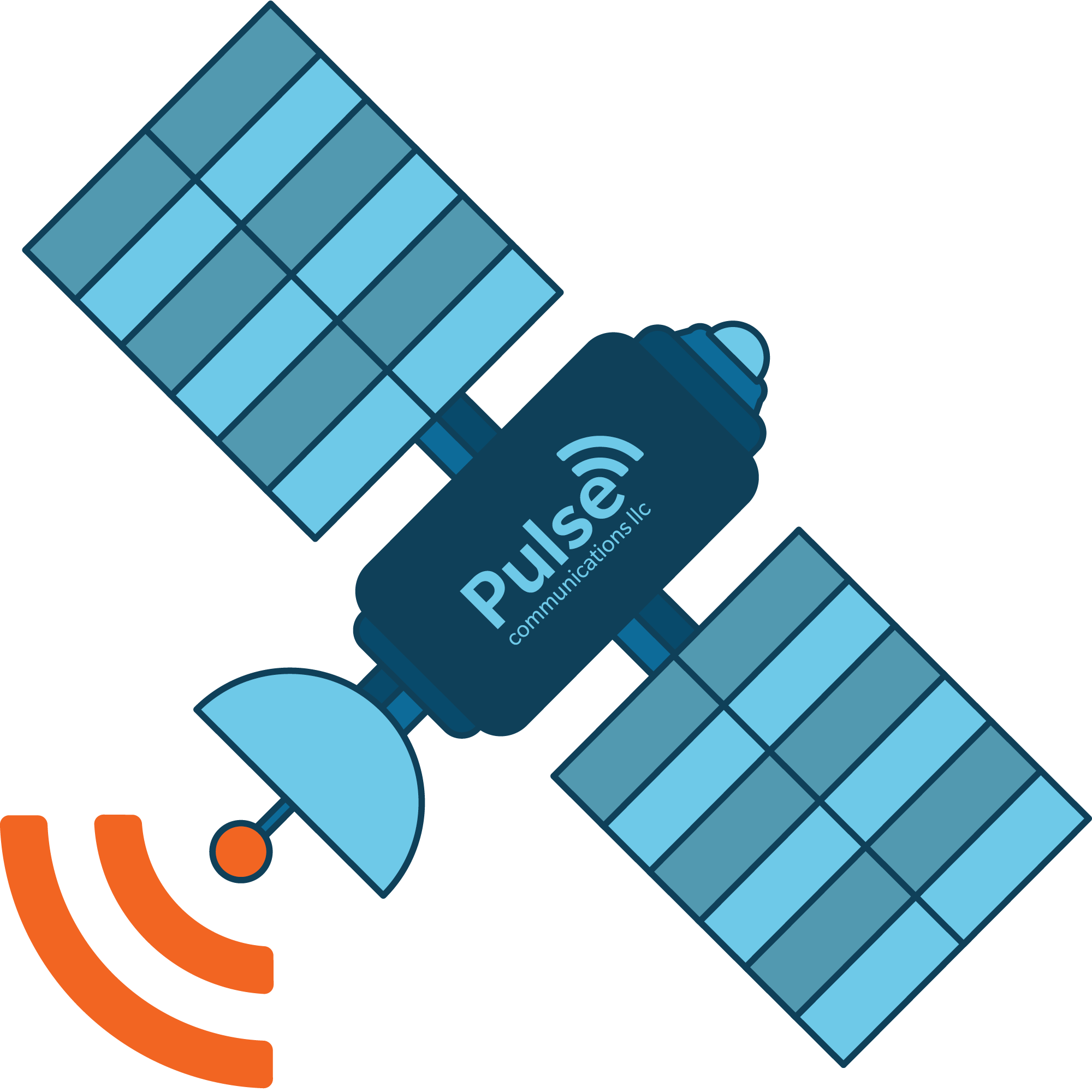 Space based satellite dish graphic with Pulse Communications branding on the side